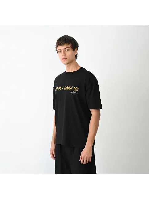 Erkek Baskılı T-shirt Kısa Kol Bisiklet Yaka Regular Fit Rahat Kalıp Günlük Tişört - Siyah