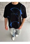 Erkek Kısa Kol Yazlık Tişört Bisiklet Yaka Baskılı Oversize T-shirt - Siyah