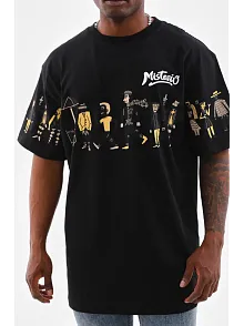 Erkek Kısa Kol Yazlık Tişört Bisiklet Yaka Baskılı Oversize T-shirt - Siyah