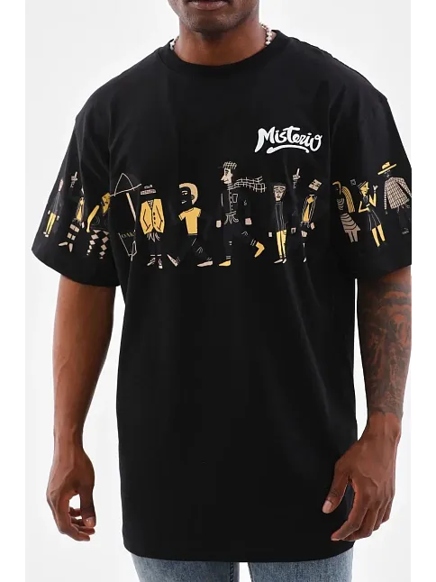 Erkek Kısa Kol Yazlık Tişört Bisiklet Yaka Baskılı Oversize T-shirt - Siyah