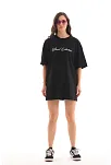 Kadın Baskılı T-shirt Kısa Kol Bisiklet Yaka Oversize Rahat Kalıp Günlük Tişört - Siyah