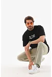 Erkek Kısa Kol Yazlık Tişört Bisiklet Yaka Baskılı Oversize T-shirt - Siyah
