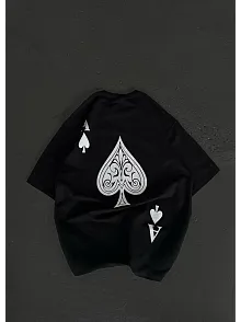 Kadın Baskılı T-shirt Kısa Kol Bisiklet Yaka Oversize Rahat Kalıp Günlük Tişört - Siyah