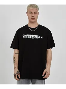 Erkek Kısa Kol Yazlık Tişört Bisiklet Yaka Baskılı Oversize T-shirt - Siyah