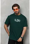 Erkek Kısa Kol Yazlık Tişört Bisiklet Yaka Baskılı Oversize T-shirt - Yeşil