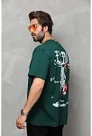 Erkek Kısa Kol Yazlık Tişört Bisiklet Yaka Baskılı Oversize T-shirt - Yeşil