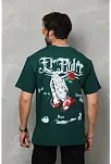 Erkek Kısa Kol Yazlık Tişört Bisiklet Yaka Baskılı Oversize T-shirt - Yeşil