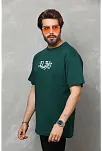 Erkek Kısa Kol Yazlık Tişört Bisiklet Yaka Baskılı Oversize T-shirt - Yeşil