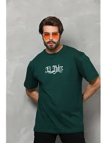 Erkek Kısa Kol Yazlık Tişört Bisiklet Yaka Baskılı Oversize T-shirt - Yeşil