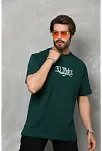 Erkek Kısa Kol Yazlık Tişört Bisiklet Yaka Baskılı Oversize T-shirt - Yeşil