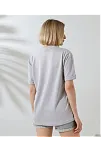 Kadın Bisiklet Yaka Baskılı Slim Fit T-shirt - Boyalı Gri