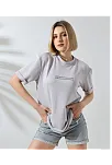 Kadın Bisiklet Yaka Baskılı Slim Fit T-shirt - Boyalı Gri