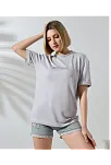 Kadın Bisiklet Yaka Baskılı Slim Fit T-shirt - Boyalı Gri