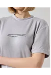 Kadın Bisiklet Yaka Baskılı Slim Fit T-shirt - Boyalı Gri