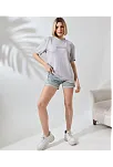 Kadın Bisiklet Yaka Baskılı Slim Fit T-shirt - Boyalı Gri