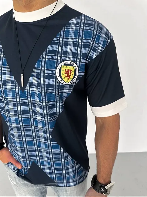 Erkek Bisiklet Yaka Baskılı Kısa Kol Oversize T-shirt - Siyah