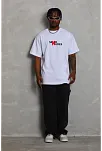 Erkek Kısa Kol Yazlık Tişört Bisiklet Yaka Baskılı Oversize T-shirt - Beyaz