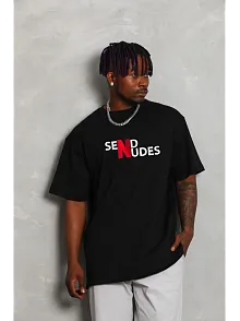 Erkek Kısa Kol Yazlık Tişört Bisiklet Yaka Baskılı Oversize T-shirt - Siyah