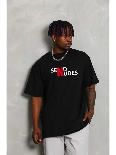 Erkek Kısa Kol Yazlık Tişört Bisiklet Yaka Baskılı Oversize T-shirt - Siyah