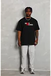 Erkek Kısa Kol Yazlık Tişört Bisiklet Yaka Baskılı Oversize T-shirt - Siyah