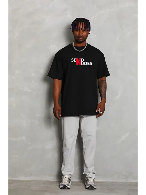 Erkek Kısa Kol Yazlık Tişört Bisiklet Yaka Baskılı Oversize T-shirt - Siyah