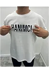 Erkek Tişört Kısa Kol Bisiklet Yaka Katlanan Hanımcı Baskılı T-shirt - Beyaz