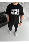 Erkek Tişört Kısa Kol Bisiklet Yaka Katlanan Hanımcı Baskılı T-shirt - Siyah