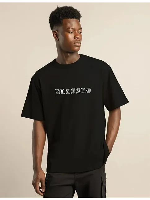 Erkek Baskılı T-shirt Kısa Kol Bisiklet Yaka Regular Fit Rahat Kalıp Günlük Tişört - Siyah