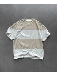 Erkek  Kısa Kol  Bisiklet Yaka Parçalı T-shirt - Bej