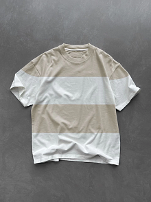 Erkek  Kısa Kol  Bisiklet Yaka Parçalı T-shirt - Bej