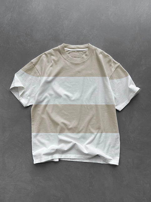 Erkek  Kısa Kol  Bisiklet Yaka Parçalı T-shirt - Bej