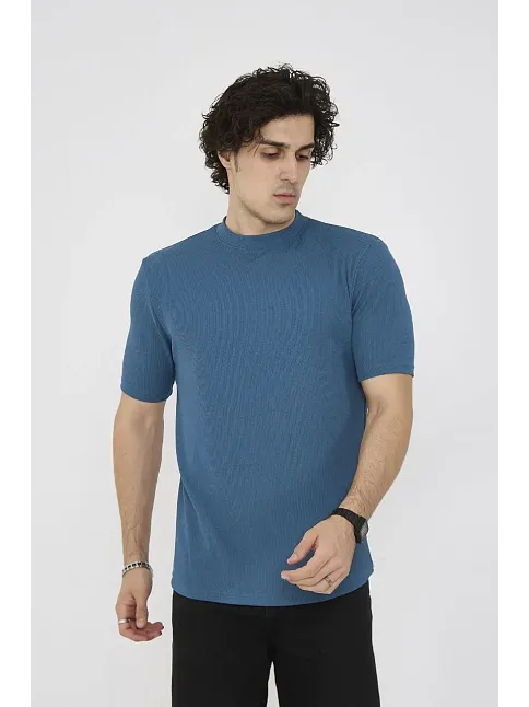 Erkek Yazlık Tişört Bisiklet Yaka T-shirt- Turkuaz