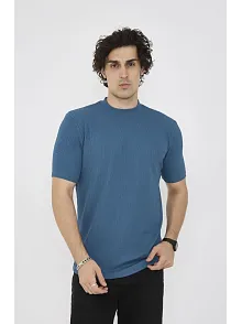 Erkek Yazlık Tişört Bisiklet Yaka T-shirt- Turkuaz