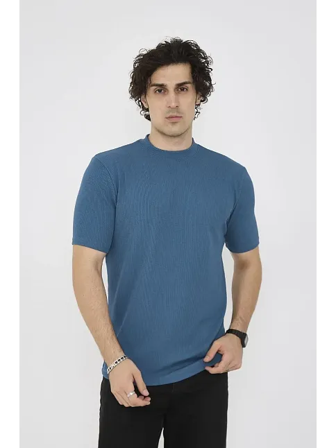 Erkek Yazlık Tişört Bisiklet Yaka T-shirt- Turkuaz