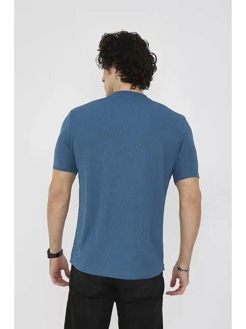 Erkek Yazlık Tişört Bisiklet Yaka T-shirt- Turkuaz