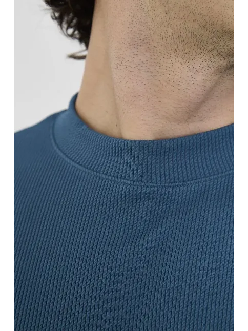 Erkek Yazlık Tişört Bisiklet Yaka T-shirt- Turkuaz