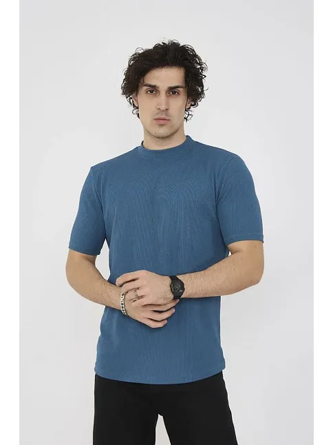 Erkek Yazlık Tişört Bisiklet Yaka T-shirt- Turkuaz