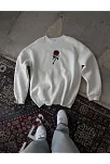 Erkek 3 İplik Pamuklu Bisiklet Yaka Ön Ve Arka Baskılı Sweatshirt -  Beyaz