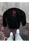 Erkek 3 İplik Pamuklu Bisiklet Yaka Ön Ve Arka Baskılı Sweatshirt - Siyah