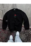 Erkek 3 İplik Pamuklu Bisiklet Yaka Ön Ve Arka Baskılı Sweatshirt - Siyah