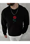 Erkek 3 İplik Pamuklu Bisiklet Yaka Ön Ve Arka Baskılı Sweatshirt - Siyah