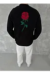 Erkek 3 İplik Pamuklu Bisiklet Yaka Ön Ve Arka Baskılı Sweatshirt - Siyah