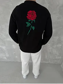 Erkek 3 İplik Pamuklu Bisiklet Yaka Ön Ve Arka Baskılı Sweatshirt - Siyah