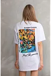 Kadın Bisiklet Yaka Baskılı Oversize T-shirt - Beyaz