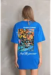 Kadın Bisiklet Yaka Baskılı Oversize T-shirt - Mavi