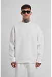 Erkek Bisikilet Yaka 3 Plik Pamuklu Sweatshirt - Beyaz