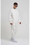 Erkek Bisikilet Yaka 3 Plik Pamuklu Sweatshirt - Beyaz