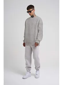 Erkek Bisikilet Yaka 3 İplik Pamuklu Sweatshirt - Gri