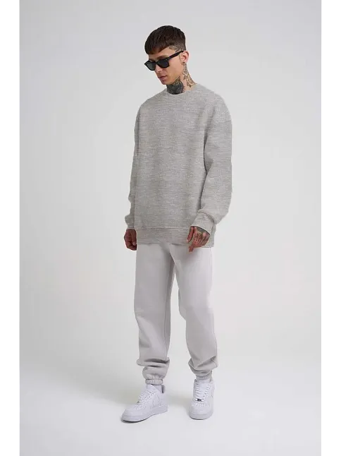 Erkek Bisikilet Yaka 3 İplik Pamuklu Sweatshirt - Gri
