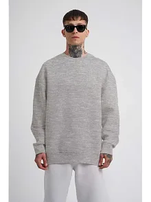Erkek Bisikilet Yaka 3 İplik Pamuklu Sweatshirt - Gri